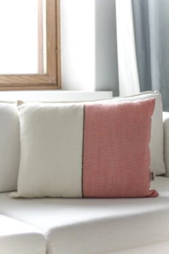 Block Kissen, 45 X 60 Cm, Korallenrosa - Schwarz -Heimtextilien Cushion coral black stripe 2
